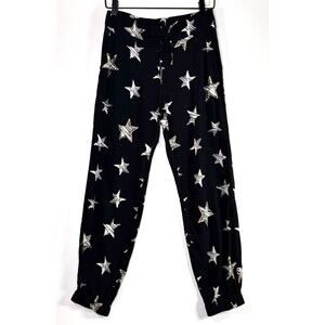 Sass and Bide Joggers Women 4 Black Gold Star Foil Print Drawstring Pant Viscose